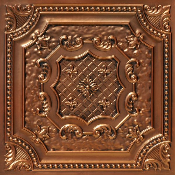 From Plain To Beautiful In Hours Elizabethan Shield Faux Tin/ PVC 24-in x 24-in Antique Copper Textured Ceiling Tile, 10PK DCT04ac-24x24-10